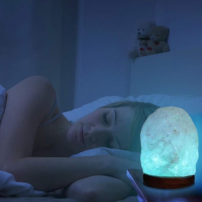 FANHAO USB Himalayan Salt Lamp with 8 Colors Changing, Natural Crystal Salt Rock Lamp Table Lamps for Gifts, Home Décor - Hand Carved, LED Bulb and Real Rubber Wood Base - Bloomnest