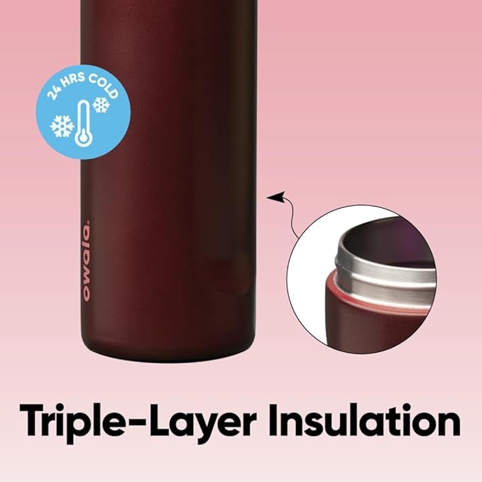 Owala FreeSip Insulated Stainless Steel Water Bottle with Straw, BPA-Free Sports Water Bottle, Great for Travel, 24 Oz, Black Cherry Owala