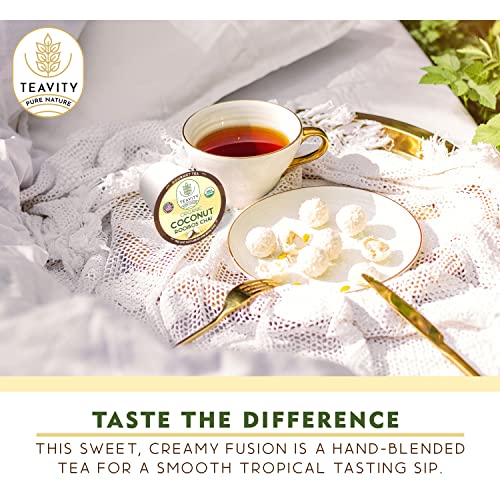Coconut Rooibos Chai Tea Pods for Keurig - Organic Ginger Tea, Rooibos, Cinnamon, Cardamom, Coconut & Chai by Teavity (36 Tea Pods) - Bloomnest