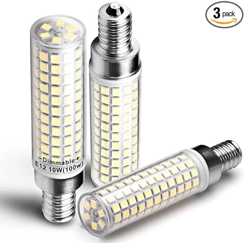 Dimmable E12 C7 LED Candelabra Light Bulb 10W Equivalent 100W 6000K Daylight White 1000 Lumen E12 T6 LED Candle Bulbs for Home Decorative Ceiling Fan Chandelier Pendant Lighting Salt Lamp,3Pack - Bloomnest