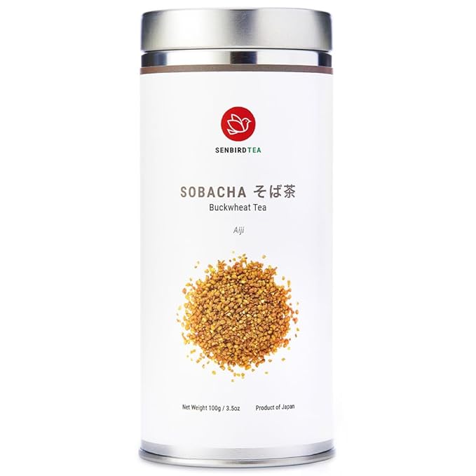 Senbird Premium Sobacha - Japanese Soba Buckwheat Tea - From Hokkaido - Loose Leaf in Airtight Tea Tin (3.5oz/100g) - Bloomnest