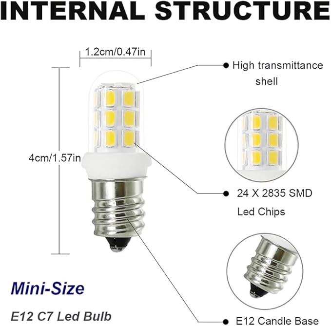 Salt Lamp Bulbs 15W C7 E12 Led Bulbs Night Light Bulbs Candelabra Light Bulb Replacement, White 6000K Non-Dimmable 5-Pack - Bloomnest