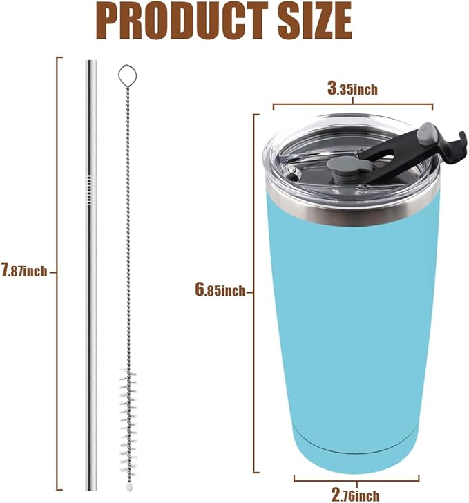 Amtidy 12 Pack 20oz Stainless Steel Tumbler with Lid, Powder Coated Vacuum Insulated Tumbler Cup, With straw and cleaning brushDouble Wall Coffee Tumbler, Powder Coated Travel Mug - Bloomnest