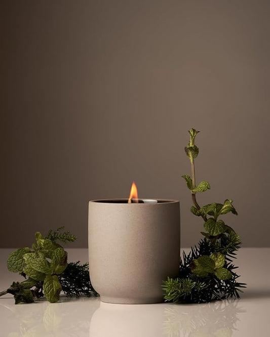 Homecourt Luxury Scented Candle, 60-Hour Burn Time, Soy Wax Blend & Organic Cotton Wick, Kiln-Fired Reusable Ceramic Vessel, Cipres Mint, 8 oz - Bloomnest