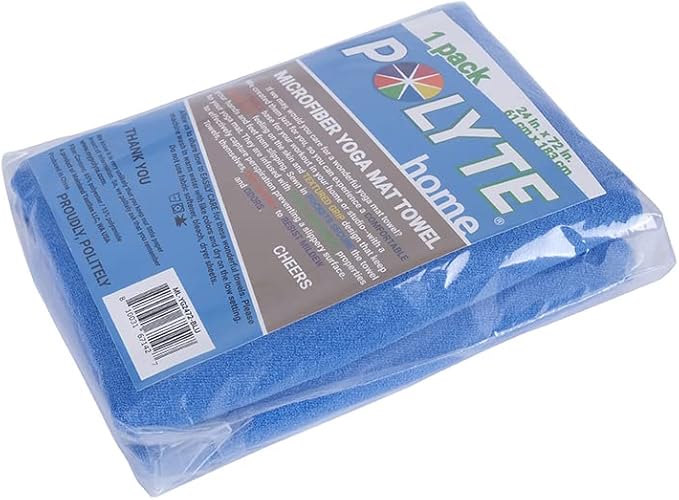 POLYTE Microfiber Hot Yoga Towel Mat with Non-Slip Silicone Grip and Secure Fit Elastic Straps, 24 x 72 in (Blue) - Bloomnest