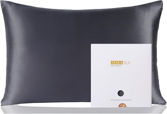 ZIMASILK 100% Pure Mulberry Silk Pillowcase for Hair and Skin Health,Soft and Smooth,Both Sides Premium Grade 6A Silk,600 Thread Count,with Hidden Zipper,1pc (Queen 20''x30'',Dark Gray) - Bloomnest