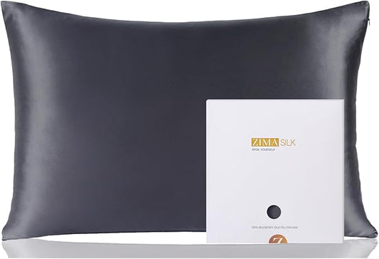 ZIMASILK 100% Pure Mulberry Silk Pillowcase for Hair and Skin Health,Soft and Smooth,Both Sides Premium Grade 6A Silk,600 Thread Count,with Hidden Zipper,1pc (King 20''x36'',Dark Gray) - Bloomnest