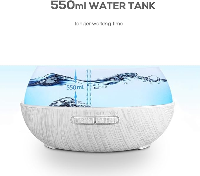 550ml Large Capacity Essential Oil Diffuser 6 Essentil Oil Set Aromatherapy Ultrasonic Air Humidifier with Timer and 7 Color LED Night Light Remote Control Waterless Auto-Off White Wood Grain - Bloomnest