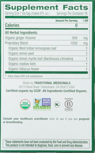 Traditional Medicinals Organic Lemon Ginger Tea, 1.13 Oz, 16 Count (Pack of 2) - Bloomnest