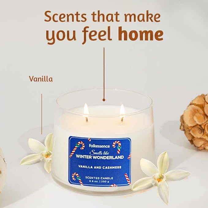 Folkulture Winter Wonderland Christmas Scented Candle | Large Vanilla 250g | Two Wick Soy Christmas Candles | Non-Toxic Winter Candles for Relaxing | Long Lasting Aromatherapy | Xmas Holiday Gifts - Bloomnest