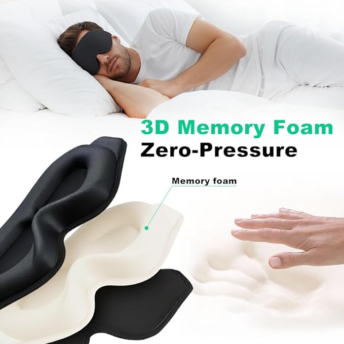 3D Contoured Sleep Eye mask Side Sleeper Men Women Zero Eye Pressure high Density Memory Foam Soft Breathable Light Blocking Night Blindfold Travel Yoga Napping Black - Bloomnest