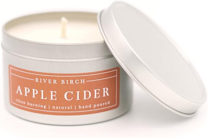 River Birch Candles Apple Cider Scented Candle | Premium, All-Natural, Non-Toxic, Soy Candles | 8 oz. Silver Tin Travel Candle | Cozy Relaxing Gifts for Home - Bloomnest