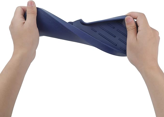 Silicone Bathroom Soap Dishes with Drain Spout-Kitchen Sink Organizer,Sponge Holder,Dish Soap Tray,Perfect for Dispenser,Scrubber,Bottle,Cup on Sink or Counter-Navy Blue 12"×4" - Bloomnest
