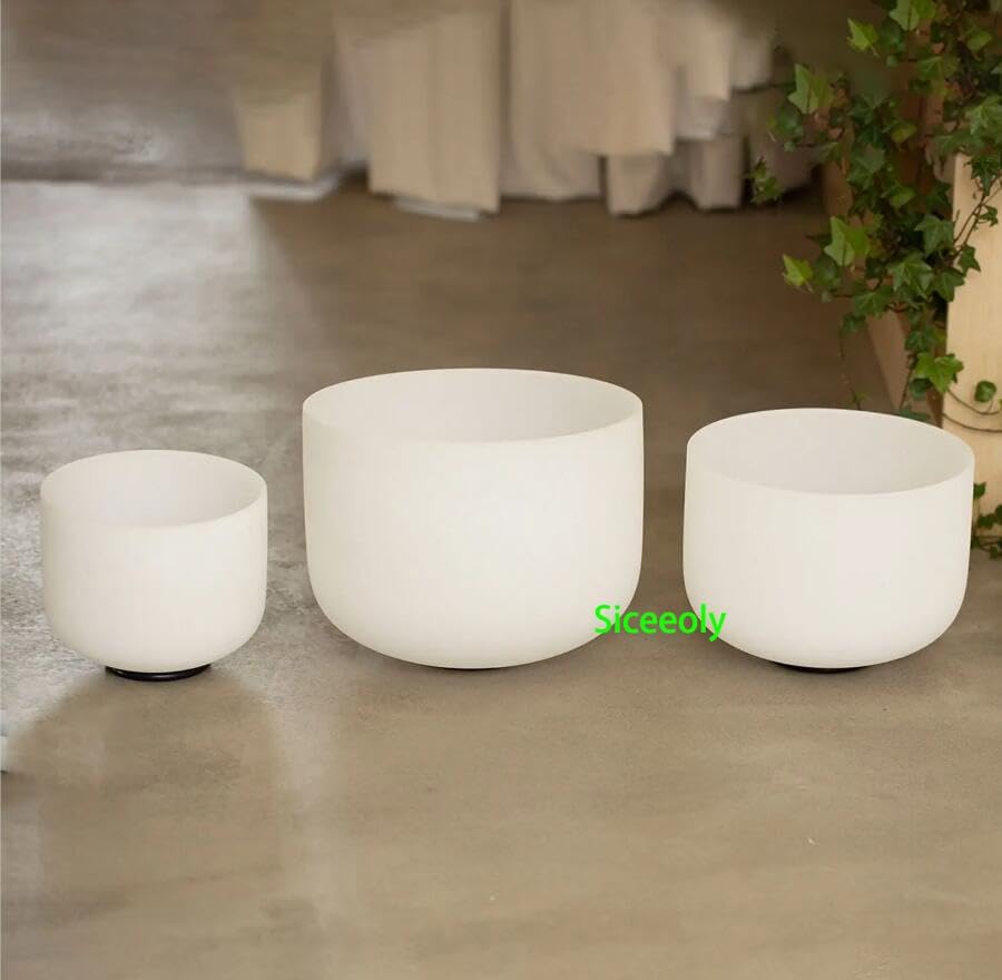 Set of 3 Singing Bowls 432HZ 6-10 inch 6"A 8"F 10"C Frosted Chakra Quartz Crystal Sound Healing Crystal with 1 Travel Carry Case Bag 1 Mallet Suede 1 Striker 3 O-rings