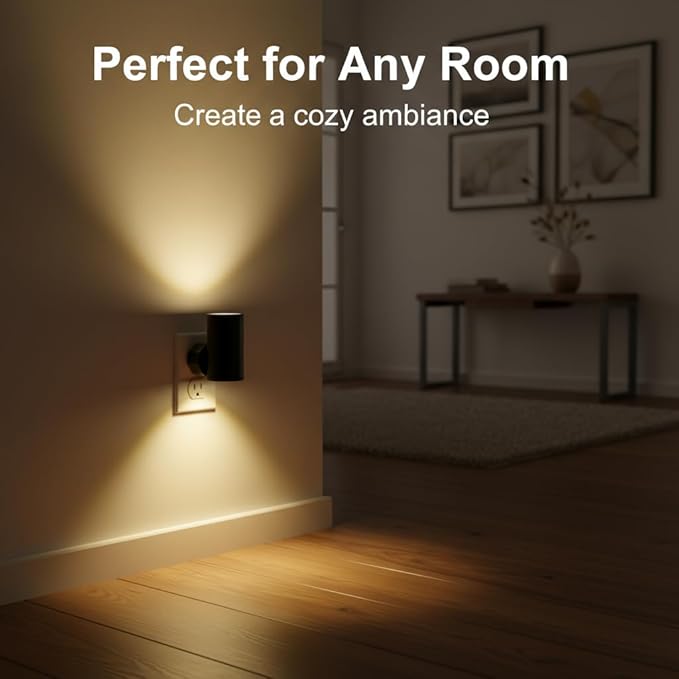 4 Pack LED Night Light Plug in, Dusk to Dawn Sensor,5-300LM Adjustable Brightness, Soft White 3000K,Dimmable Night Lights for Kitchen,Hallway Bedroom,Stairs - Bloomnest
