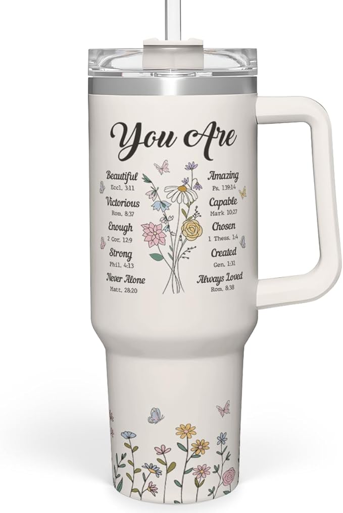 SANDJEST Christian Gifts for Women, Inspiration Gifts Tumbler 40oz Stainless Steel Insulated with Handle and Straw - Mother's Day Birthday Religious Gifts for Mom, Friend, Sister, Grandma - Bloomnest