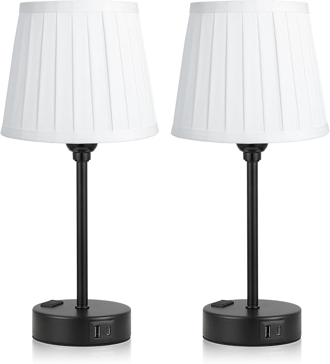 Acaxin White Bedside Lamps for bedrooms Set of 2 - White Pleated Lamp Shade with USB Charging Ports, Touch Lamps for Nighstand, Night Stand Lamp for Dorm/Office/Living Room/Class Room - Bloomnest