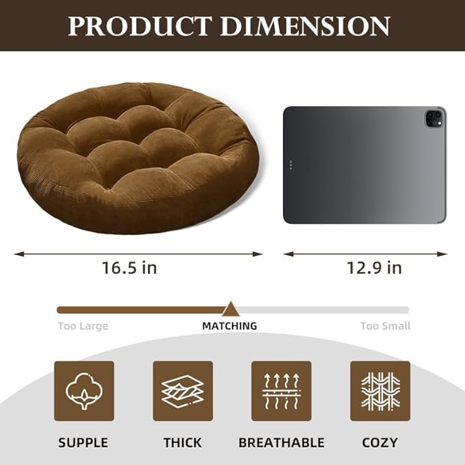 Meditation Floor Pillow Set of 2 Large Round Floor Cushions for Adults Tufted Corduroy Floor Seat Pillows Cushion for Living Room,Sky Blue 16.5" Lx16.5 Wx3 H - Bloomnest