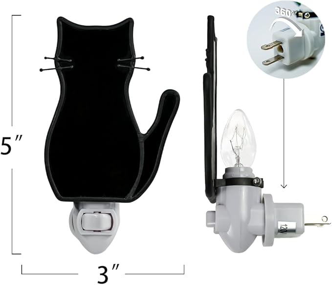 BOXCASA Black Cat Night Light,Stained Glass Cat Night Light with Bulb,Warm Yellow Plug in Nights Lights Suitable for Bedroom Livingroom Hallway Kitchen Stairs Kids Room - Bloomnest