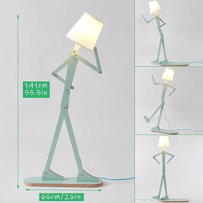 Unique Mini Wood Floor Lamp for Living Room Bedroom Office Farmhouse - Cute Corner Decorative Reading Standing Light Creative Swing Arm Arc Design Gift for Kids Room (Green Mini) - Bloomnest
