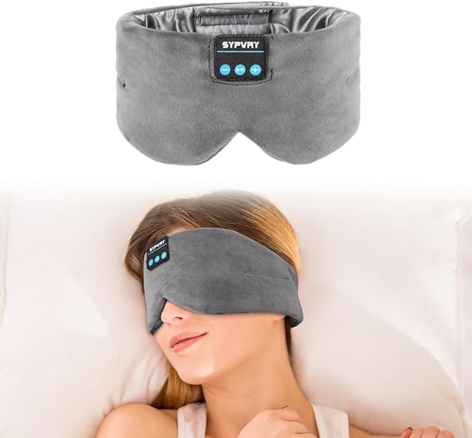 Sleep Eye Mask with Bluetooth Headphones, SYPVRY Wireless Headphones Bluetooth Silk Sleep Mask Blackout Blindfold, Bluetooth Eye Mask for Sleeping with Microphone - Bloomnest
