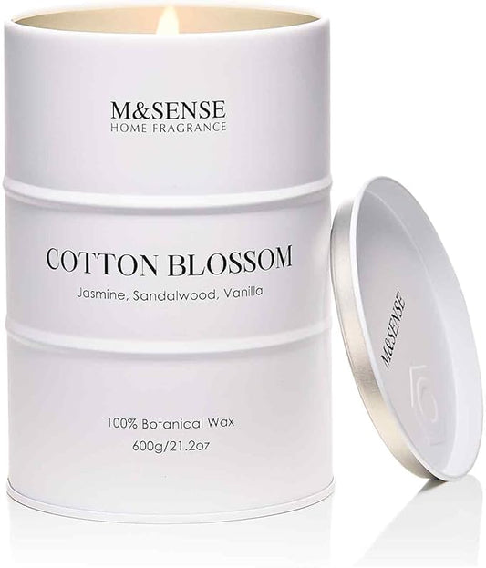 M&SENSE Cotton Blossom Scented Candles Large, Natural Soy Candles 21.2oz 120 Hour Slow Burning,Aromatherapy Candle for Stress Relief Meditation Relaxing - Bloomnest