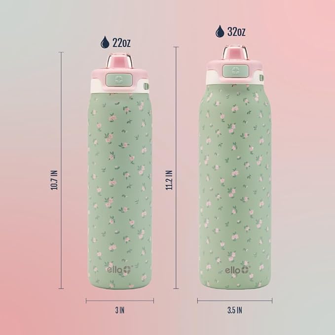 Ello Pop & Fill Insulated Stainless Steel Water Bottle with Quick Fill Lid, Leakproof Locking, Sip or Chug Spout, BPA-Free, Double Wall Vacuum Insulated for Sports, Travel & School- 22oz / 32oz / 40oz Ello