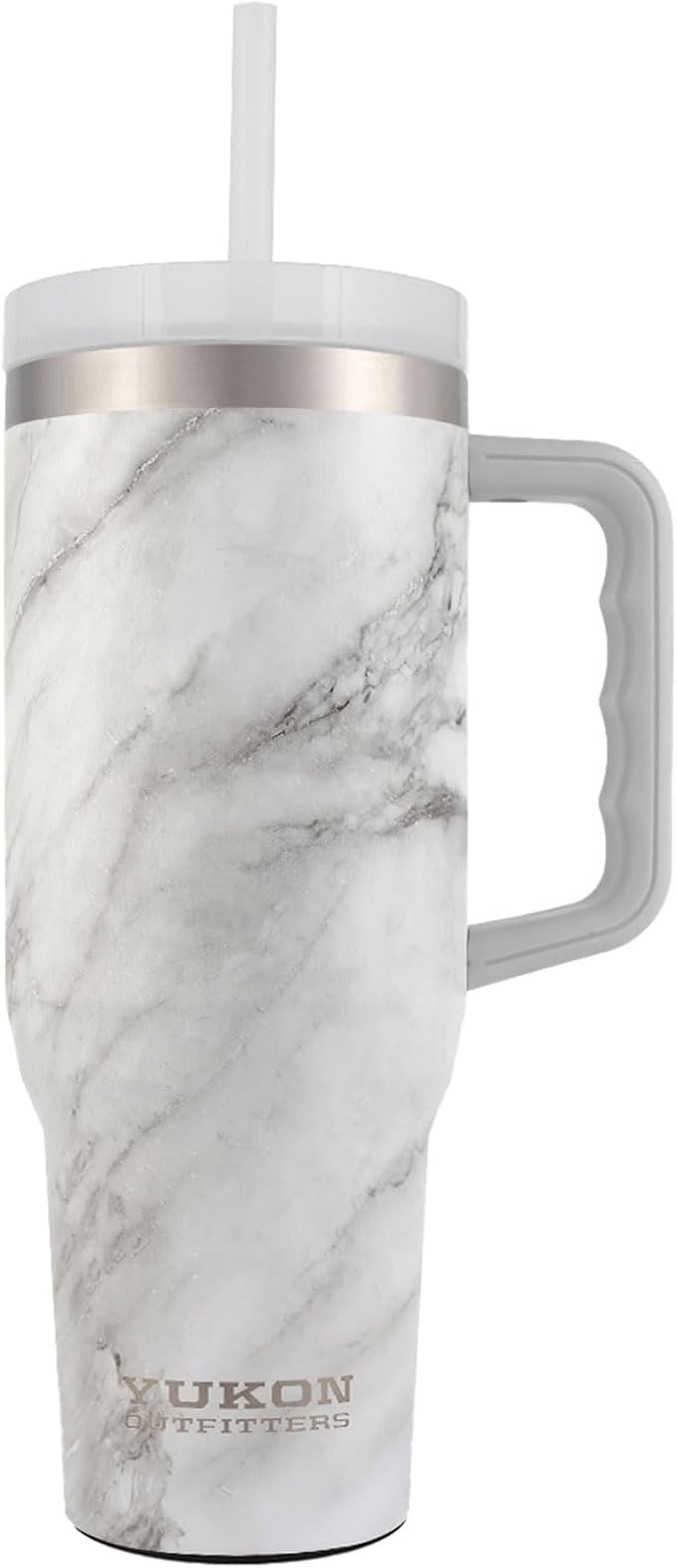 Yukon Outfitters Fit Forty 40oz Double Wall Vacuum Insulated Stainless Steel Tumbler with Reusable Straw & Ergonomic Handle | For Hot or Cold Beverage, White Marble - Bloomnest