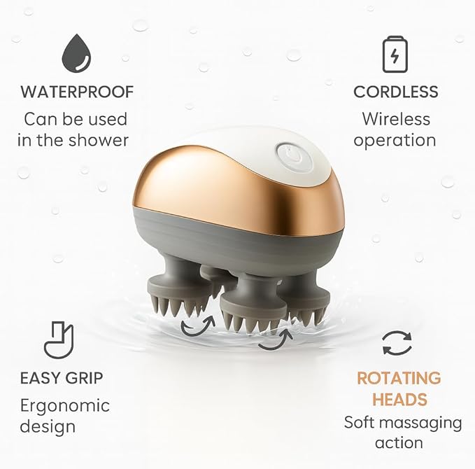 Electric Scalp Massager for Hair Growth & Stress Relief – Gift for Women, Men, Parents & Pets – Cordless Waterproof Head Massager with 96 Kneading Nodes (White) Bloomnest