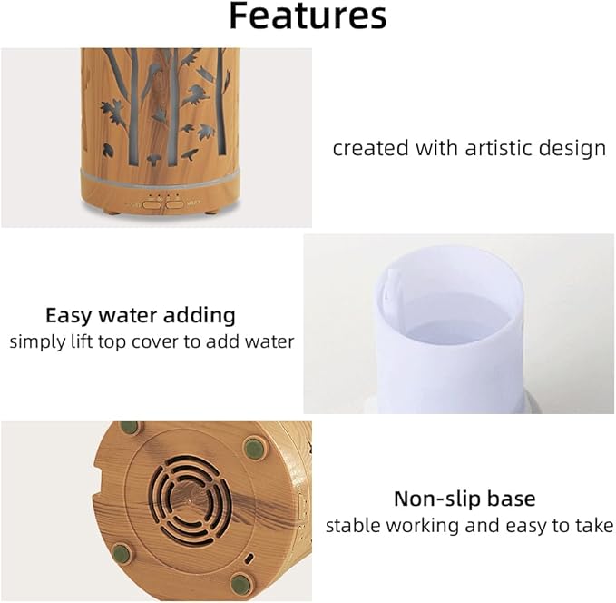3 Essential Oil Diffuser Set,7.1''x3.5'' Aromatherapy Diffusers,Desk Humidifiers for Office,Small 200ml Humidifier with 7 LED Colors Night Lights,Waterless Auto-Off for Home Decor Gift (Tree) - Bloomnest