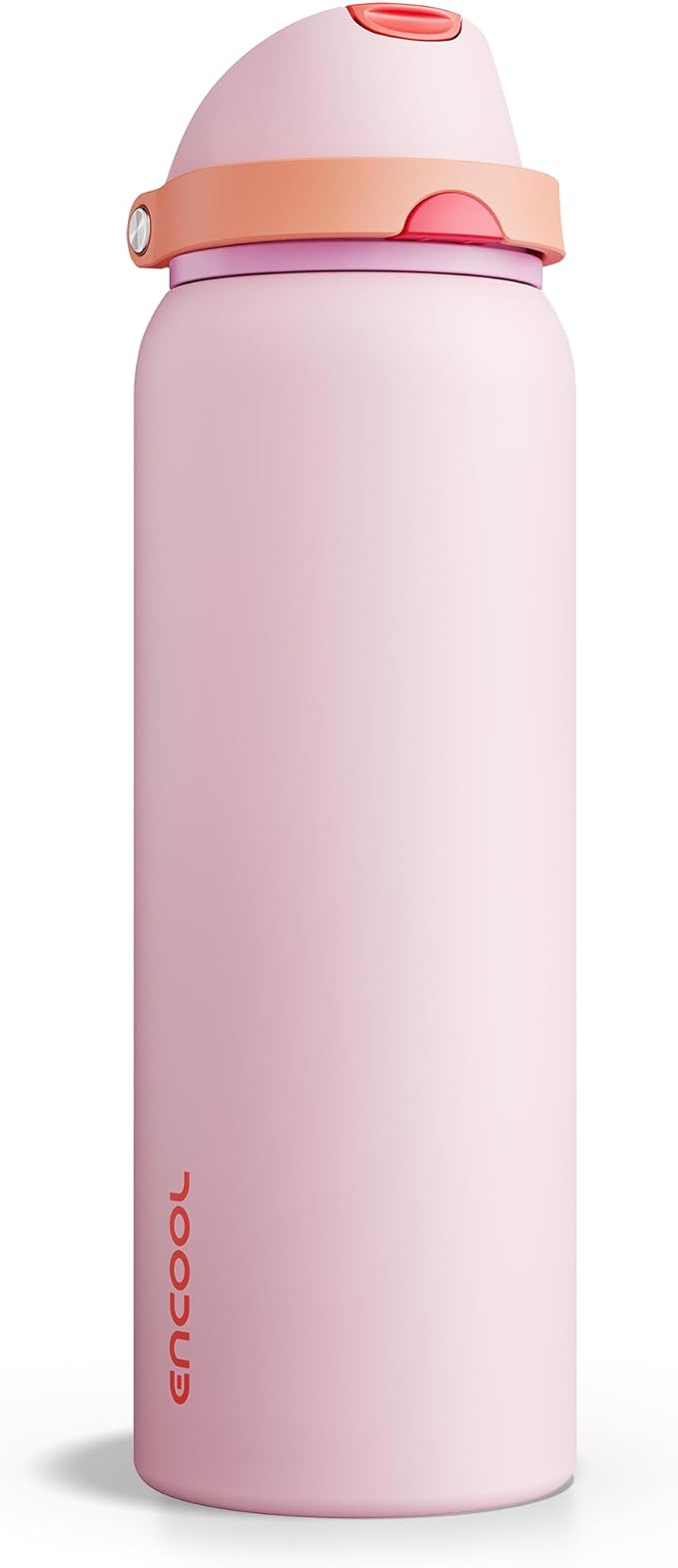 Insulated Water Bottle with Straw - Encool Stainless Steel Water Bottle with Push Button Lid, Leak-Proof & BPA-Free, Keeps Cold for 24 Hours for Sports, Travel, Gym (40 oz, Lily-Red) ENCOOL