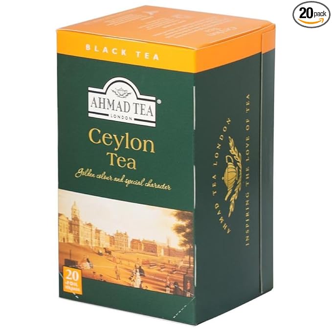 Ahmad Tea Black Tea, Ceylon Teabags, 20 ct (Pack of 1) - Caffeinated & Sugar-Free - Bloomnest