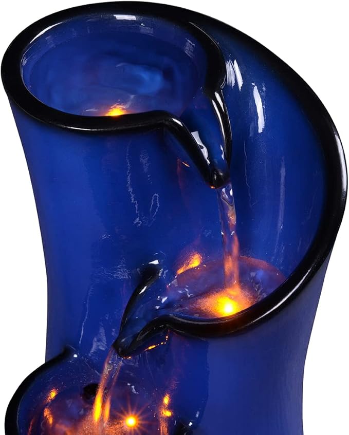 Indoor Water Fountain Imitation Ceramics Appearance Tabletop Relaxation Desktop Waterfall w/ 3 Reflective led, 9.8 Inch Tall (Blue) - Bloomnest