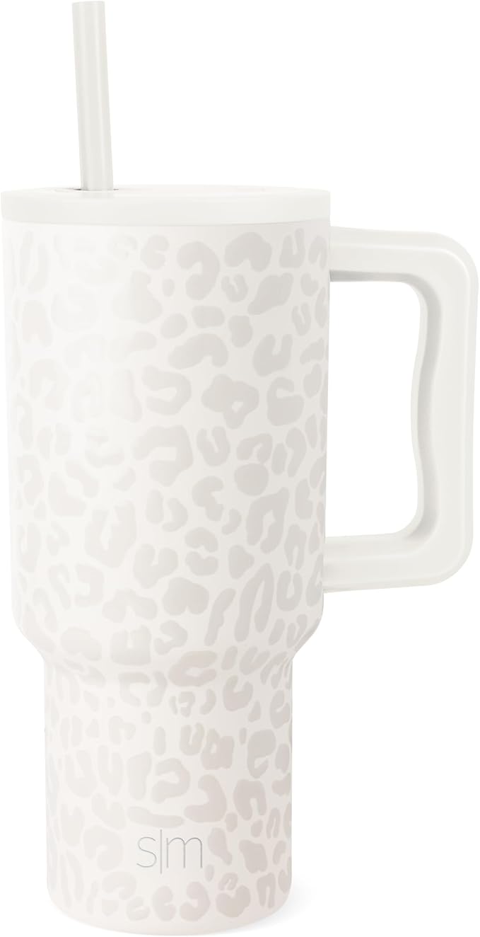 Simple Modern 30 oz Trek Tumbler with Handle and Straw Lid | Cup Holder Friendly Insulated Stainless Steel Travel Mug | Cream Leopard SimpleModern
