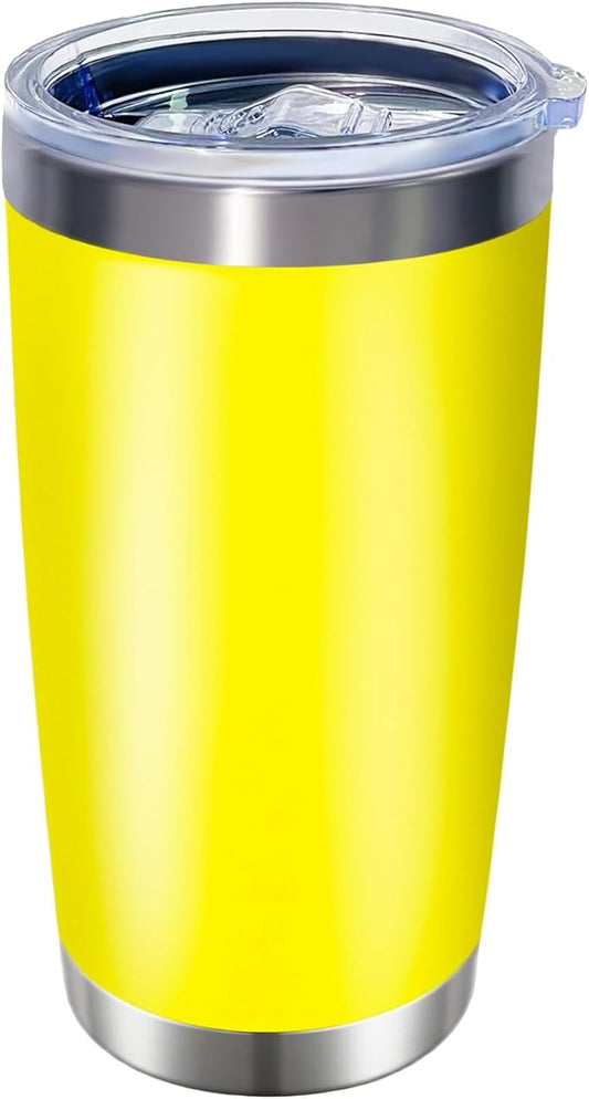 1 Pack 20oz Stainless Steel Tumbler with Lid, Leakproof Double Wall Travel Mug for Hot/Cold Drinks, Home Office Outdoor Party Use, Durable Powder Coated Insulated Cup/Yellow - Bloomnest