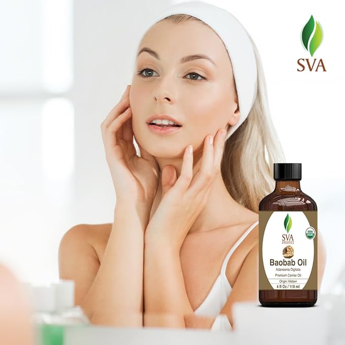 SVA Baobab Seed Oil Organic - 4 Fl Oz – 100% Natural Cold Pressed Organic Baobab Oil - for Face, Skin Care, Hair Care, Scalp Massage & Body Massage – Carrier Oil with Dropper - Bloomnest