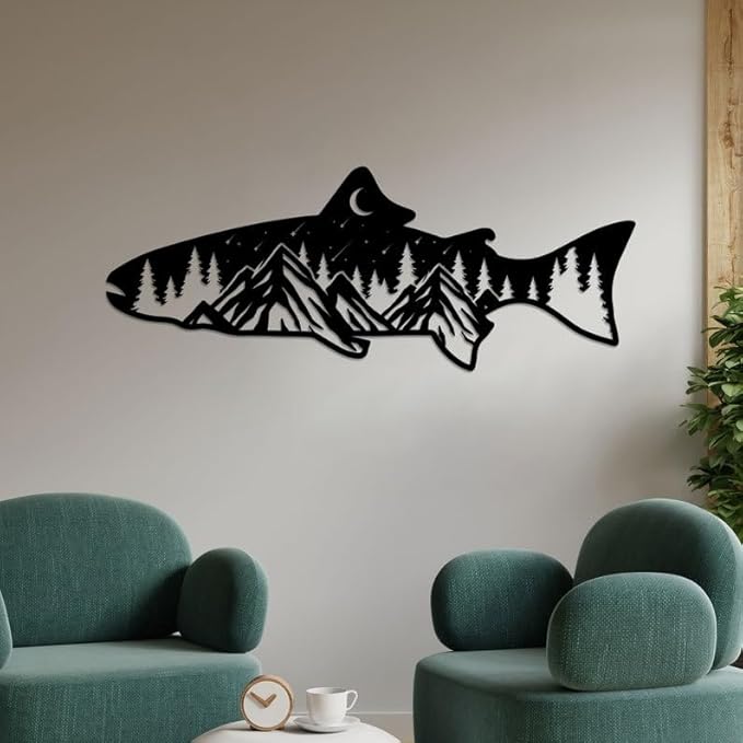 Personalized Neon Sign, Bass Fish Mountain Metal Wall Art Led Light, Fishing Gifts for Men, Gift for Dad, Fish and Trees Sign, Cabin Lodge Decor, Fisherman Gift - Bloomnest