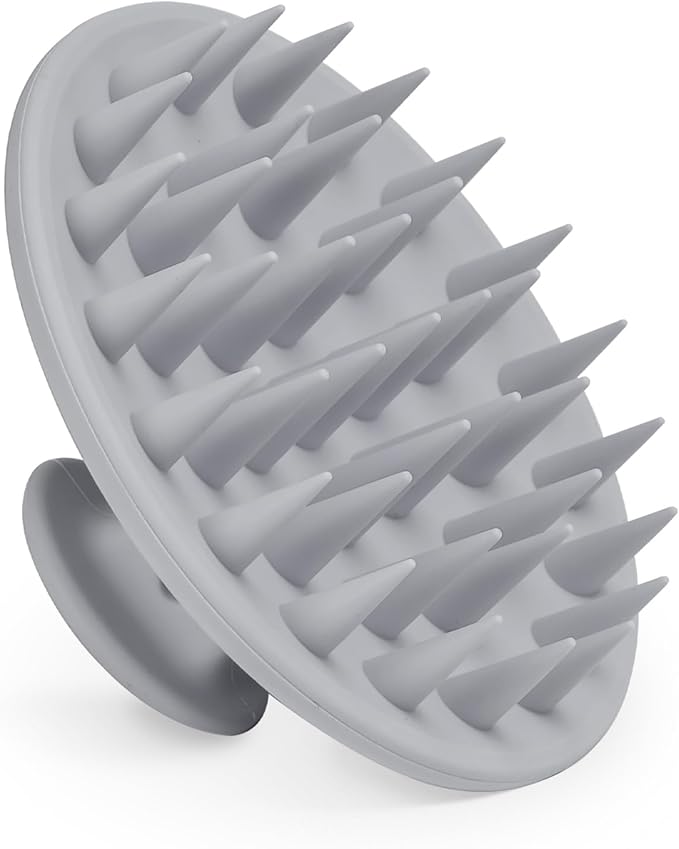 Meartchy Silicone Scalp Massager Shampoo Brush, Scalp Brush for Hair Growth & Dandruff Removal, Hair Scrubber Scalp Stimulator Exfoliator Brush with Soft Bristles for Wet Dry Scalp Care (Grey) Meartchy