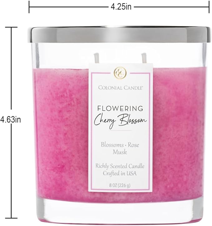 Colonial Candle Flowering Cherry Blossom Scented Candle Jar, Highly Fragranced Candles for Home Scented, Mottled Wax Candle, 2 Wick, 8 oz - Made in The USA - Bloomnest