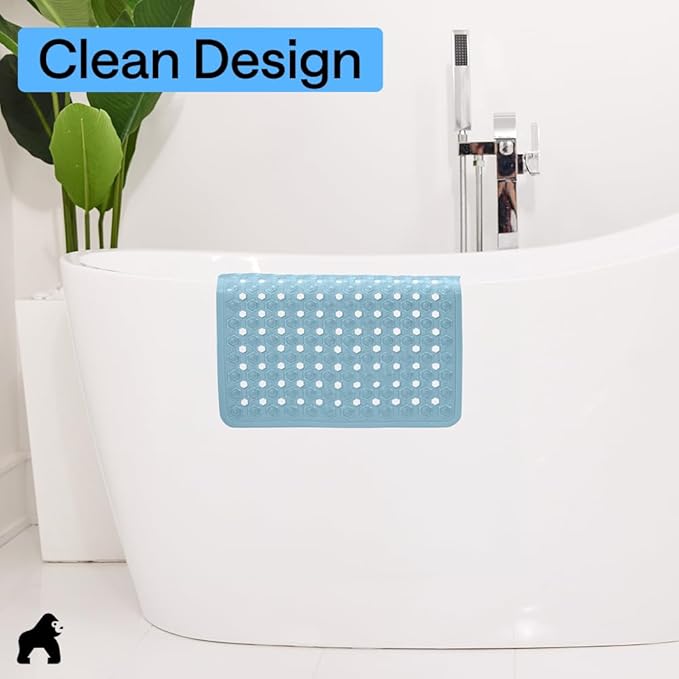GORILLA GRIP Patented Square Shower Stall Mat, Small Bathtub Floor Mats for Stand Up Showers with Suction Cups and Drainage Holes, Machine Washable, Soft on Feet, Bathroom Accessories 21x21 Inch, Blue - Bloomnest