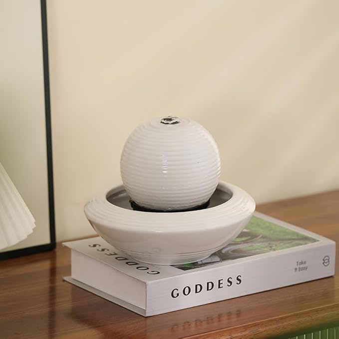 Ceramic Tabletop Fountain Water Feature for Indoor and Home Decoration Table Desk Office Patio(White A156) - Bloomnest