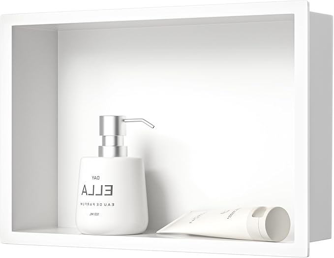 Stainless Steel Shower Niche 18" X 12" White No Tile Needed Niche Shower for Bathroom Storage Recessed Wall Shelf Over Mount Installation - Bloomnest