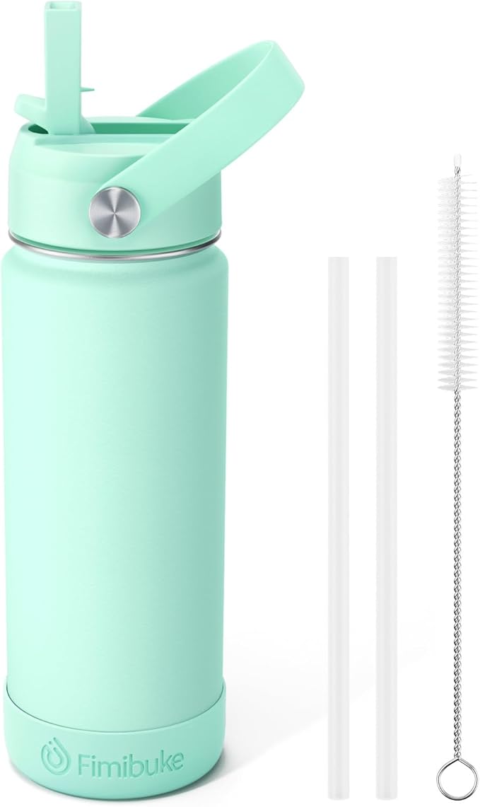 Fimibuke Kids Insulated Water Bottle, 18oz BPA FREE 18/8 Stainless Steel Kids Cup with Straw Travel Tumbler Double Wall Vacuum Leak Proof Toddler Water Bottle for School Boys Girls(1 Pack, Mint) - Bloomnest