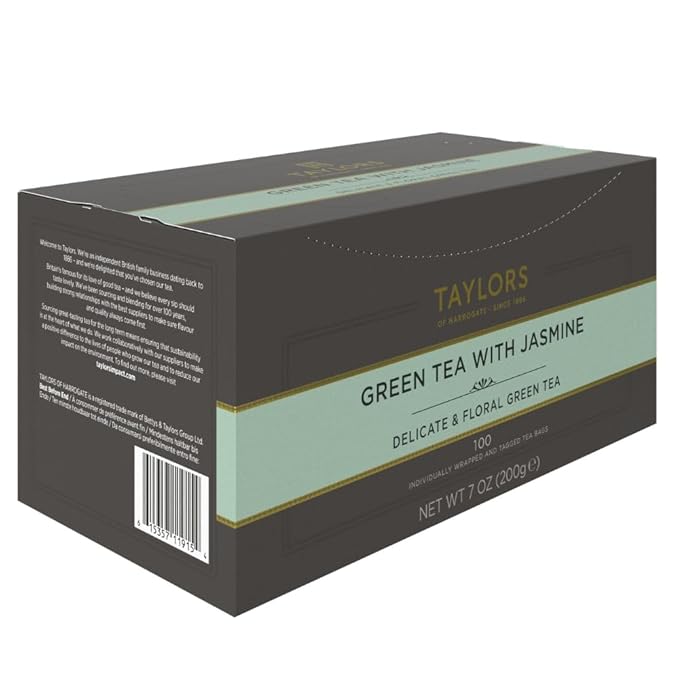 Taylors of Harrogate Green Tea with Jasmine, Individually Wrapped Bags, 100 Count (Pack of 1), Delicate, Floral and Sweet, Caffeinated, Enjoy Hot or Iced, 100 Teabags - Bloomnest