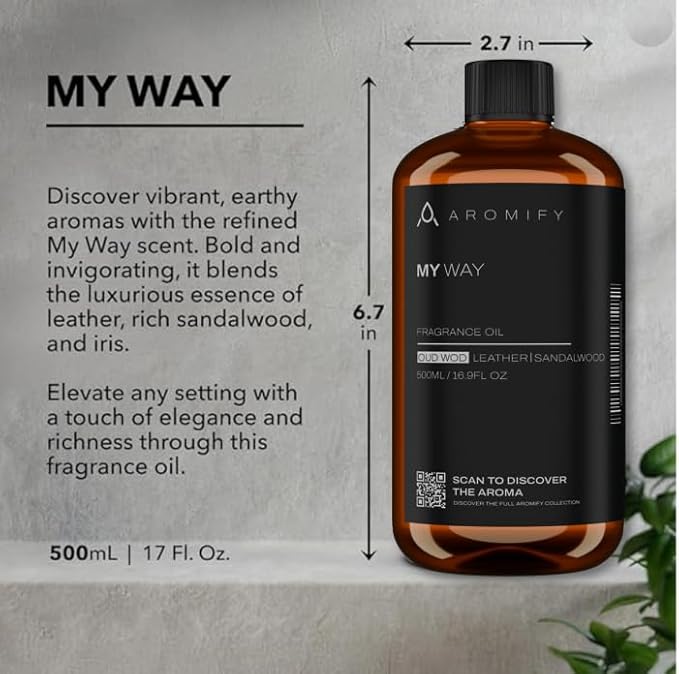 My Way Diffuser Oil, Inspired by 1 Hotel Miami Beach, 16.9 FL Oz, 500 mL, Hotel Scent Diffuser Oil, My Way Aromatherapy Blend of Essential Oils for Home & Office, Leather & Sandalwood Scent. - Bloomnest