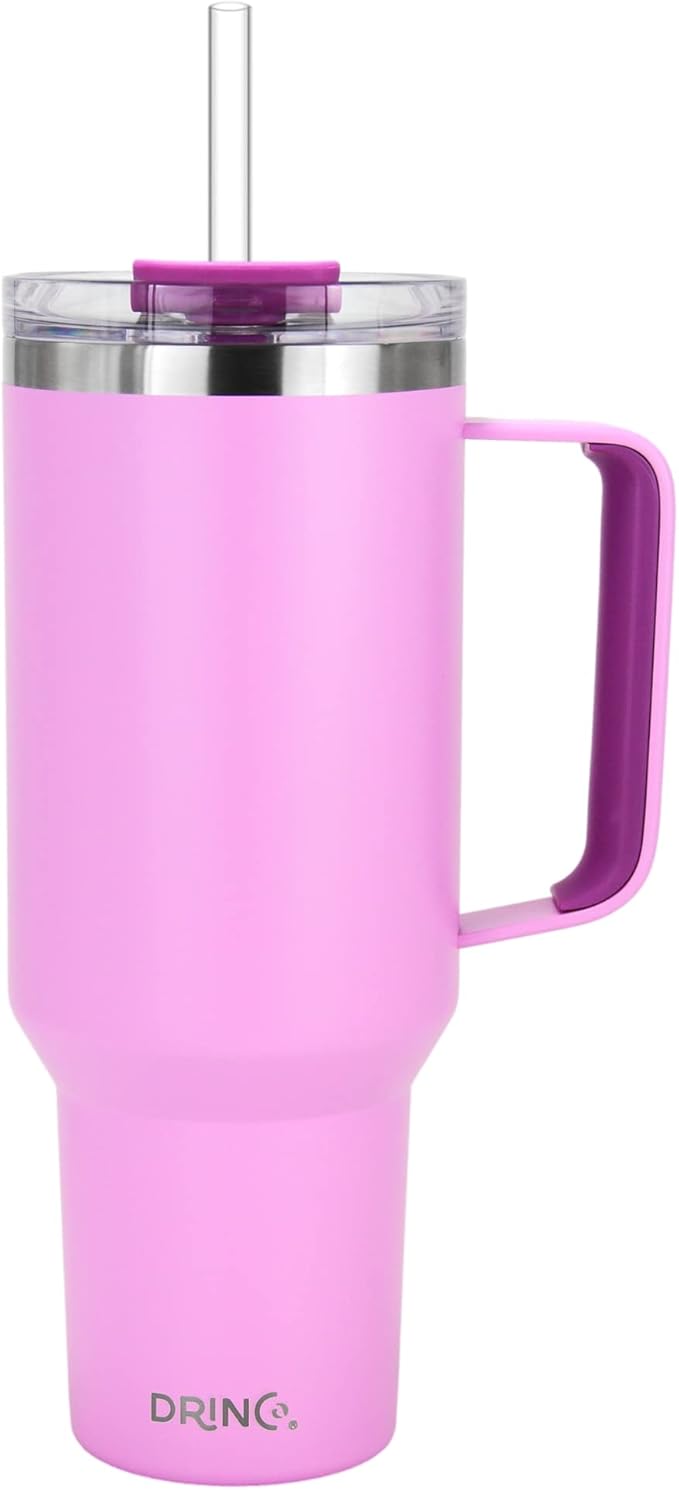 Drinco 40oz 30 oz Tumbler with Handle, Straw Lid, Insulated Stainless Steel Travel Mug Water Bottle Ice Coffee Cup For Cold and Hot, BigSur (40oz Lavender)
