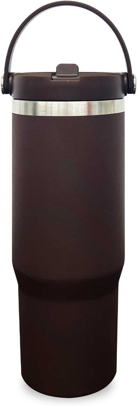30 oz Tumbler with Handle, Double Wall Vacuum Insulated Tumblers with Flip Straw, Coffee Mug 30oz Powder Coated Cup for Hot and Cold Drinks(Coffee,1 pack)