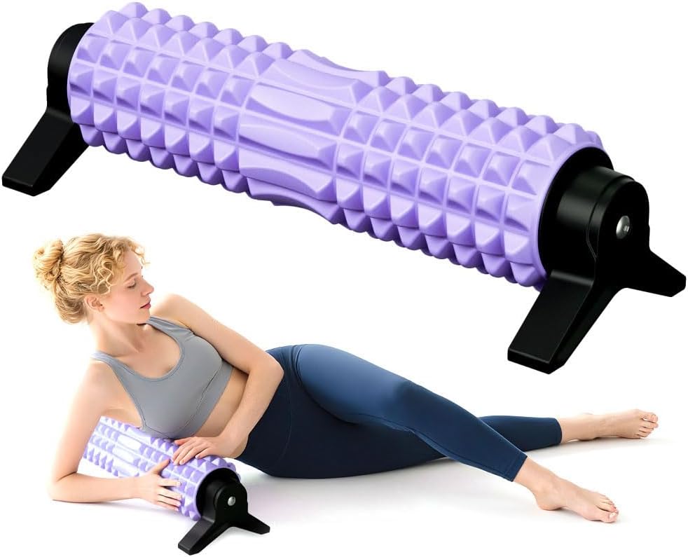 RUNWE Foam Roller with Stand - Bracket Foam Roller for Back Pain, 21 inch Trigger Point Deep Tissue Massage Roller, Medium Density Grid Bracket Foam Rollers, Leg Roller for Muscles Deep Tissue