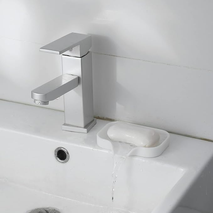 Silicone Bathroom Soap Dishes with Drain Spout-Bathroom and Kitchen Sink Organizer,Sponge Holder,Dish Soap Tray,Perfect for Dispenser,Scrubber,Bottle,Cup on Sink or Counter-White 4.9"×3.2" - Bloomnest