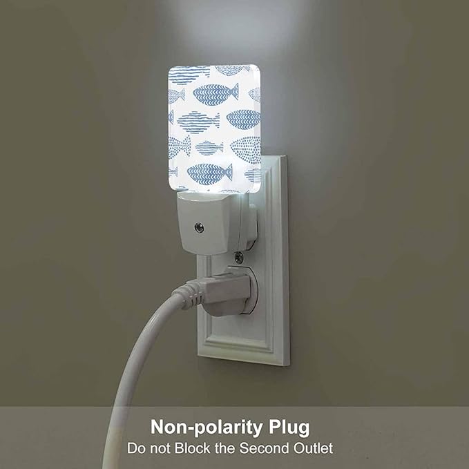 LED Night Light,Art Ocean Watercolor Fish LED Night Light Plug into Wall with Dusk to Dawn Light Sensor White Energy Efficient Nightlight for Bedroom Bathroom Hallway Living Room Kitchen - Bloomnest